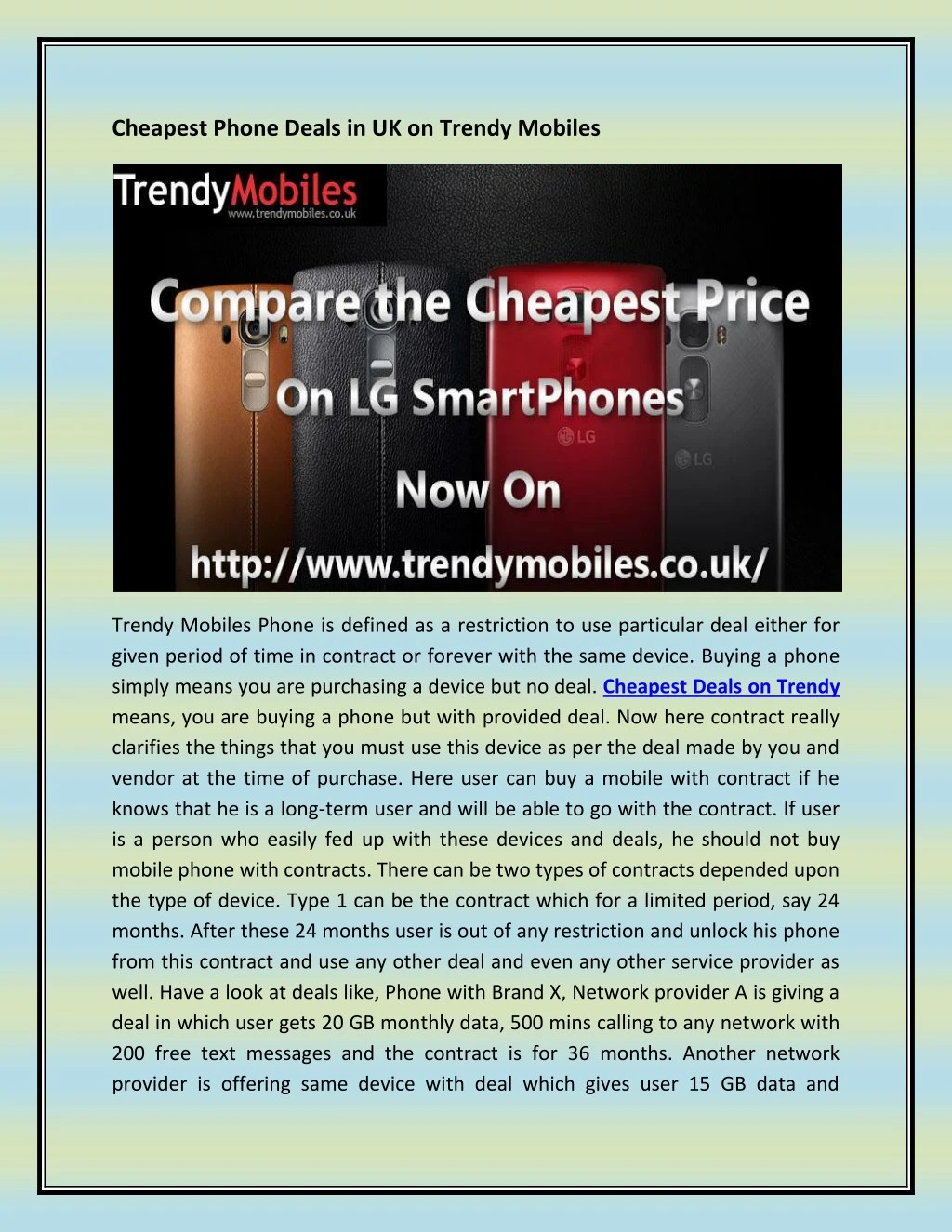 cheapest phone deals in uk on trendy mobiles