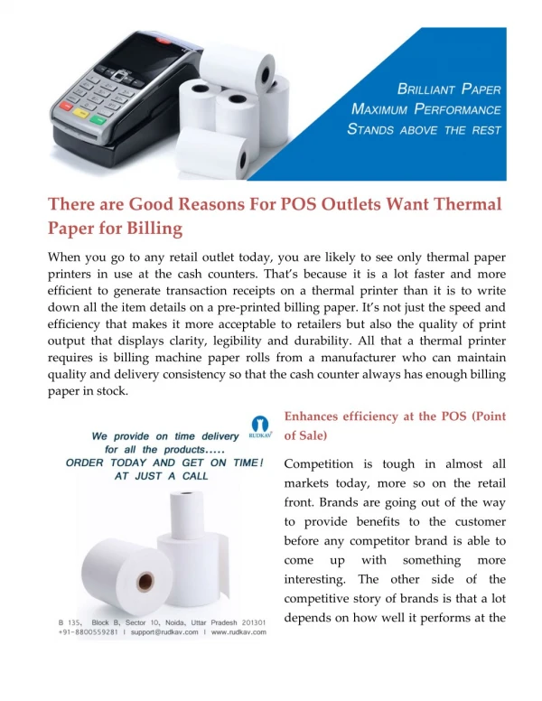 There are Good Reasons For POS Outlets Want Thermal Paper for Billing