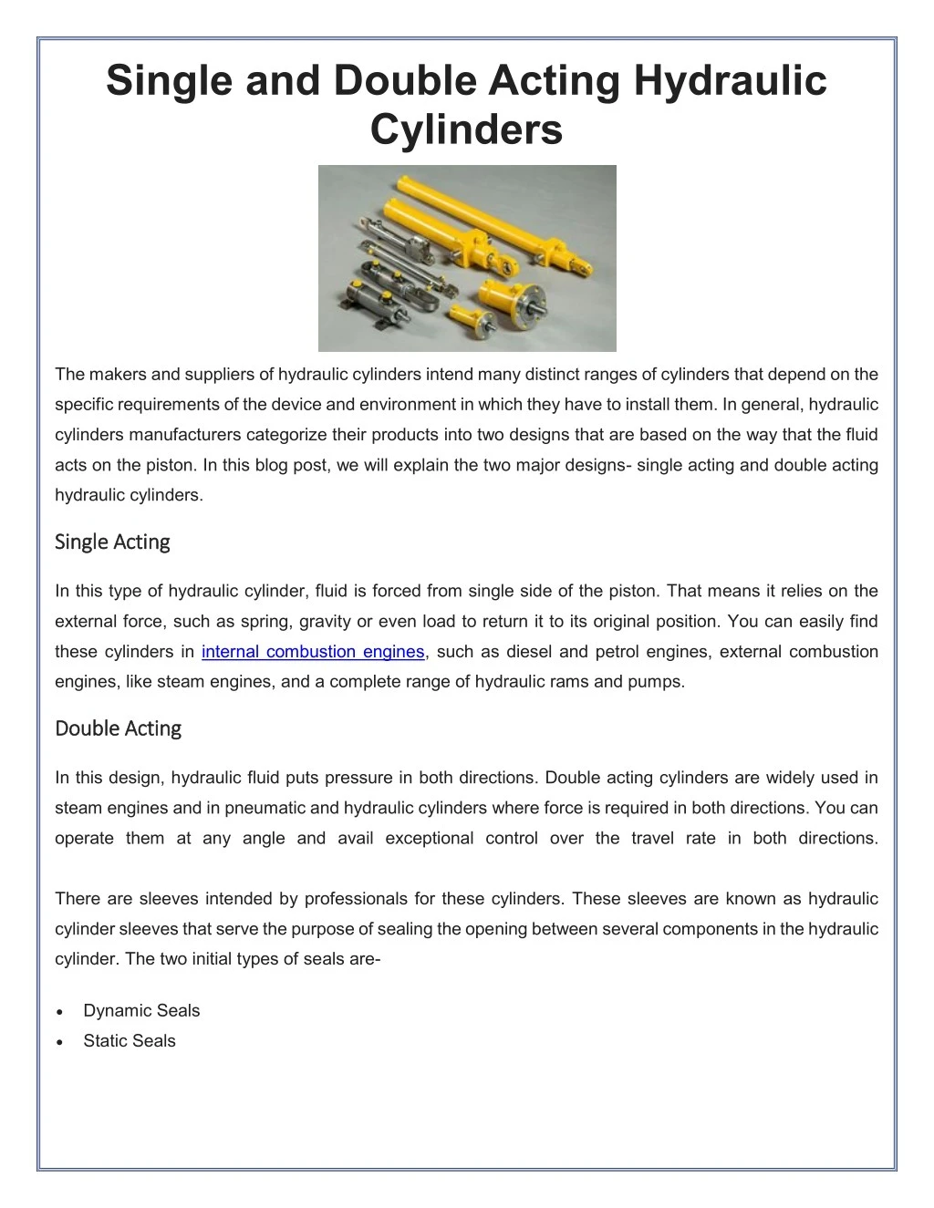 single and double acting hydraulic cylinders