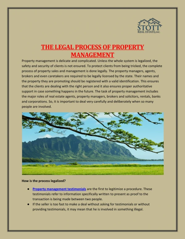 The Legal Process Of Property Management - Stott Real Estate Inc.