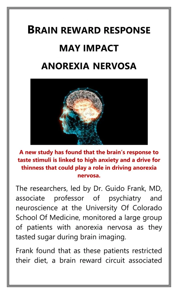 Brain Reward Response May Impact Anorexia Nervosa