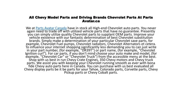 All Chevy Model Parts and Driving Brands Chevrolet Parts At Parts Avatar.ca
