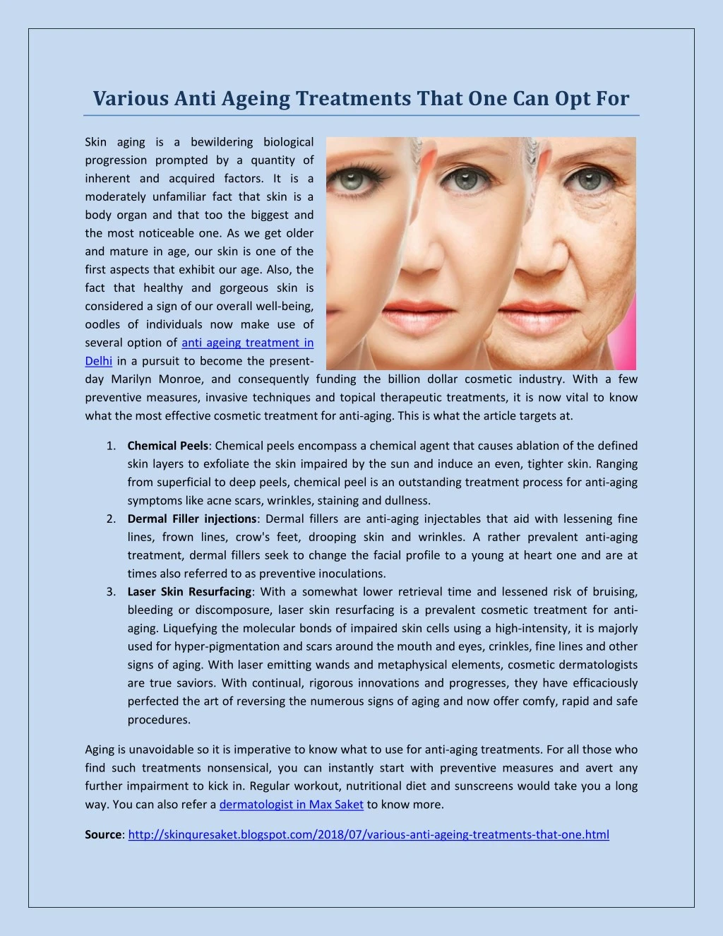 various anti ageing treatments that