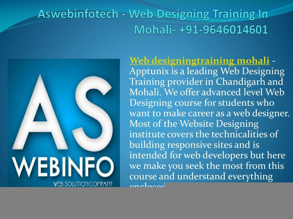 aswebinfotech web designing training in mohali 91 9646014601