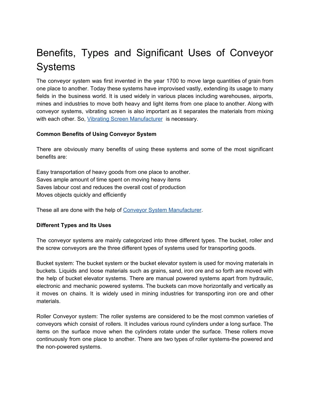 benefits types and significant uses of conveyor