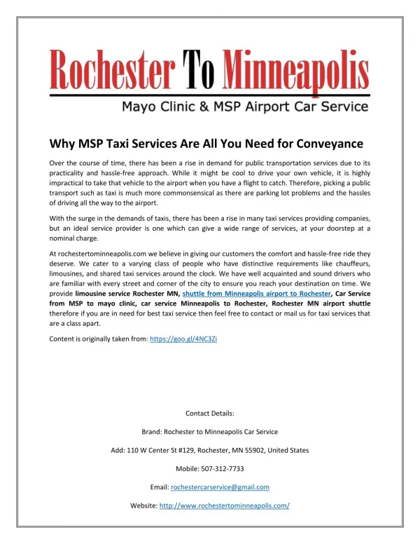 Why MSP Taxi Services Are All You Need for Conveyance