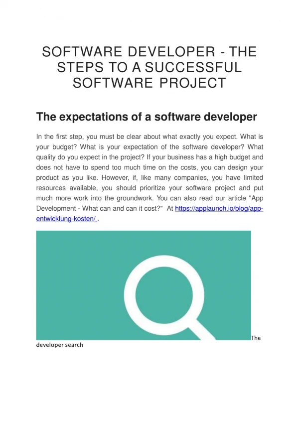 SOFTWARE DEVELOPER - THE STEPS TO A SUCCESSFUL SOFTWARE PROJECT