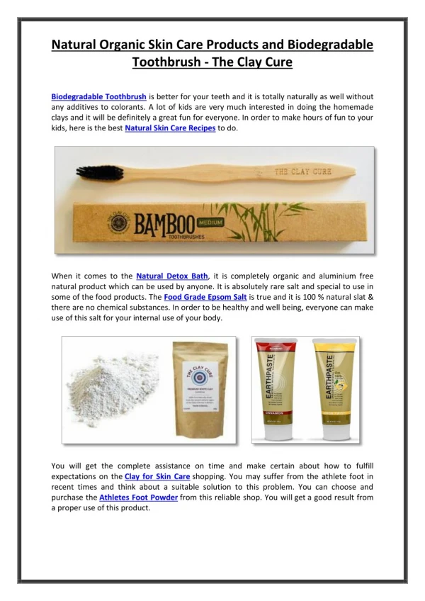 Natural Organic Skin Care Products and Biodegradable Toothbrush - The Clay Cure