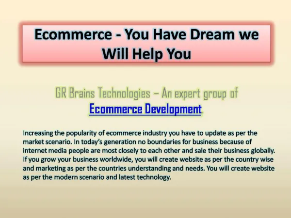 Ecommerce - You Have Dream we Will Help You