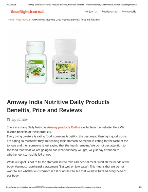 Amway India Nutritive Daily Products Benefits, Price and Reviews