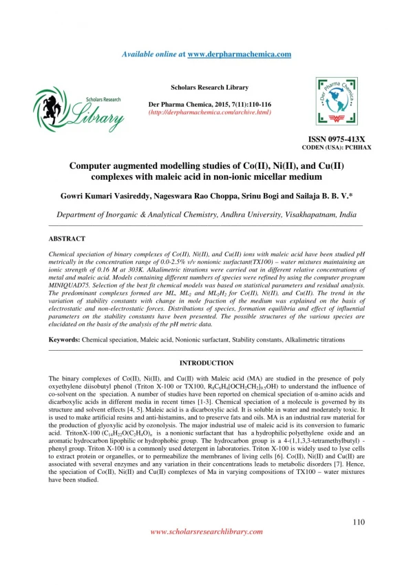 Computer augmented modelling studies of Co(II), Ni(II), and Cu(II) complexes with maleic acid in non-ionic micellar medi