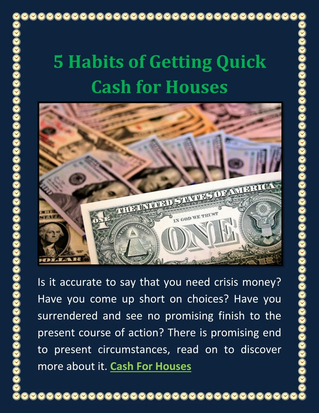 5 habits of getting quick cash for houses