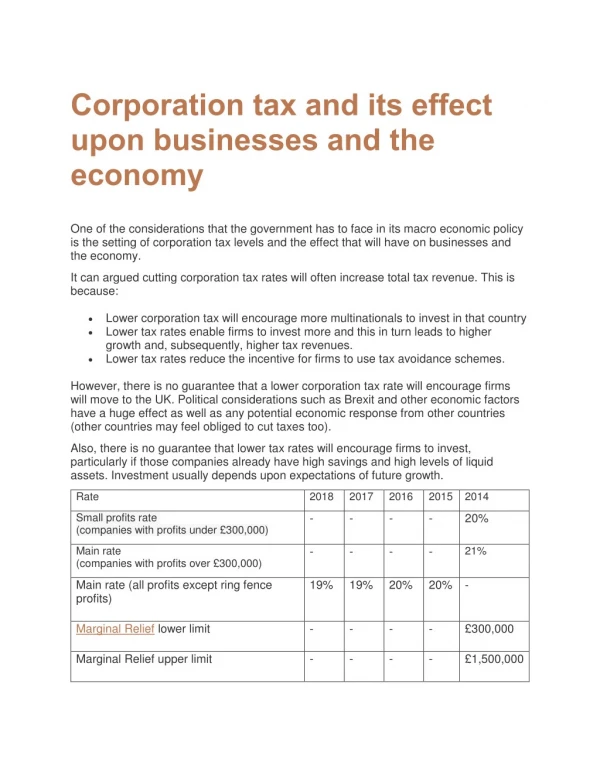 Corporation tax and its effect upon businesses and the economy