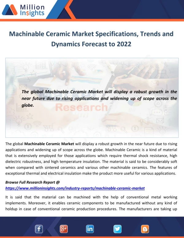 Machinable Ceramic Market Specifications, Trends and Dynamics Forecast to 2022