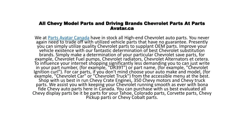 all chevy model parts and driving brands chevrolet parts at parts avatar ca