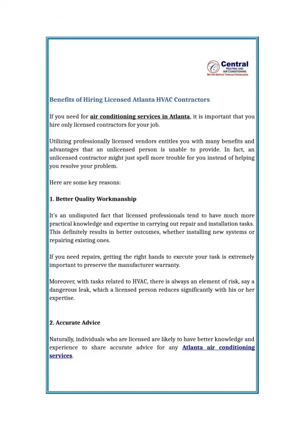 Benefits of Hiring Licensed Atlanta HVAC Contractors