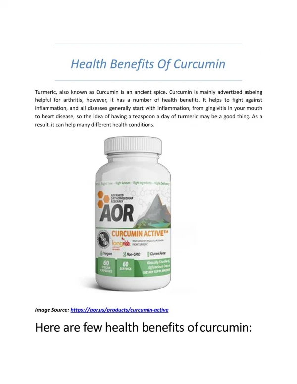 Health Benefits Of Curcumin