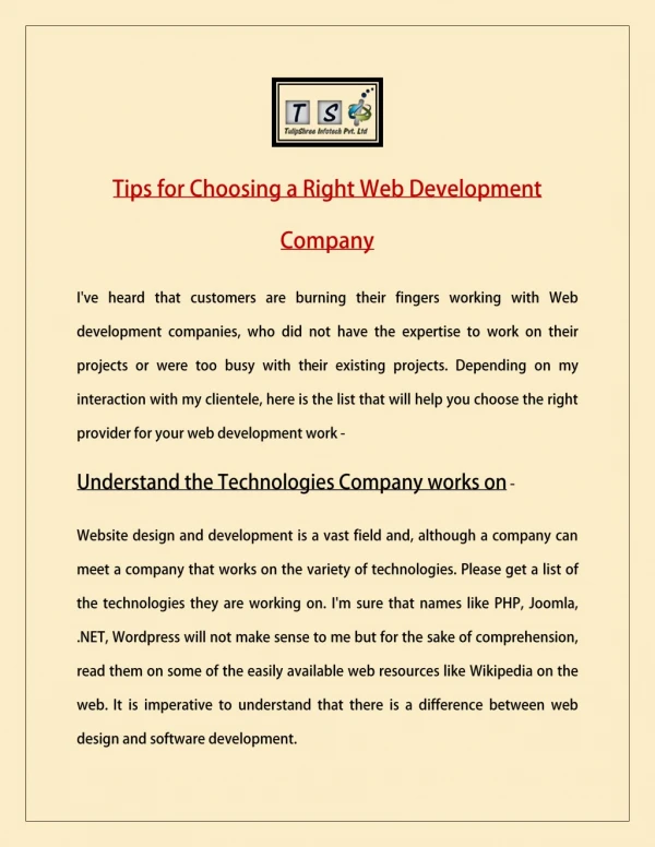 Tips for Choosing a Right Web Development Company