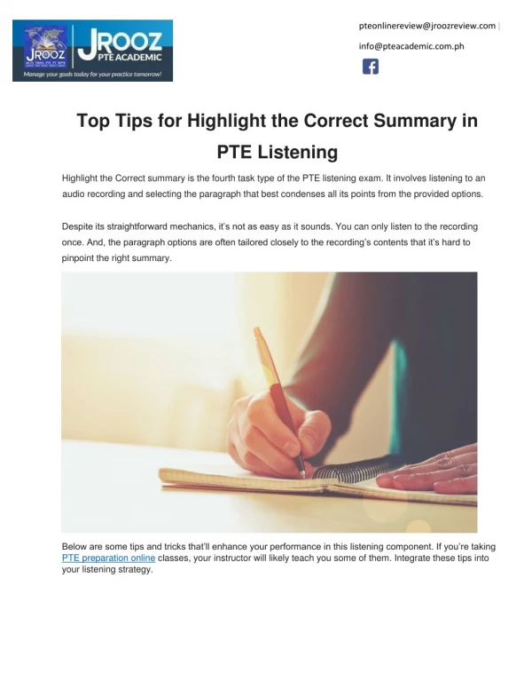 Top Tips for Highlight the Correct Summary in PTE Listening
