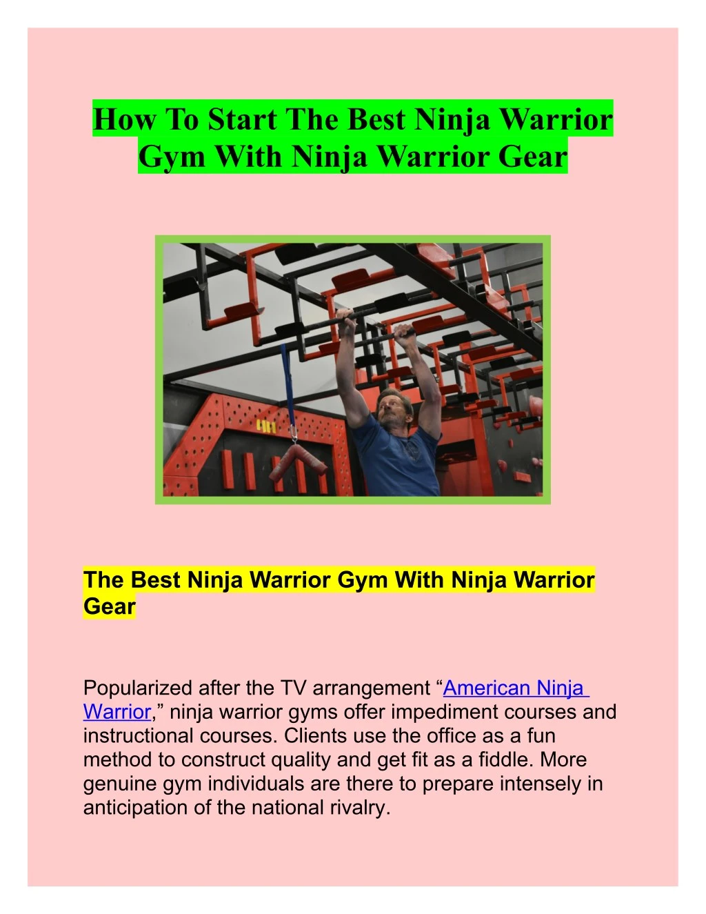 how to start the best ninja warrior gym with