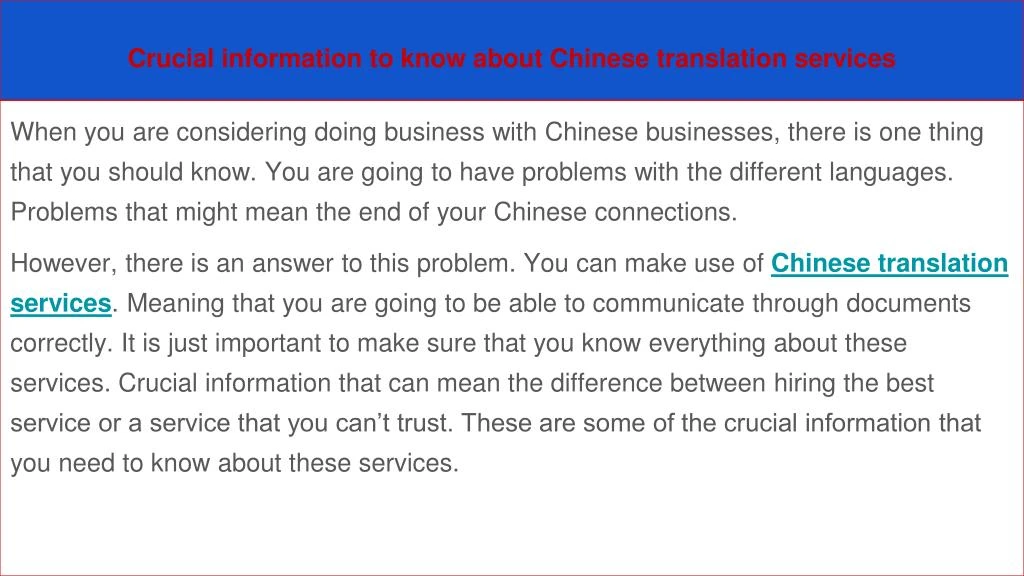 crucial information to know about chinese translation services