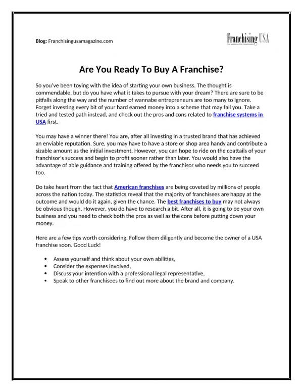Are You Ready To Buy A Franchise?