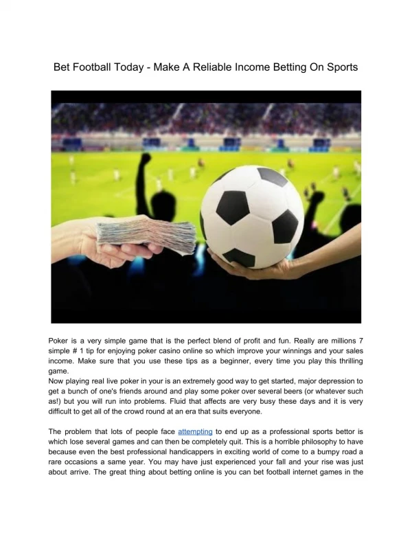 Bet Football Today - Make A Reliable Income Betting On Sports