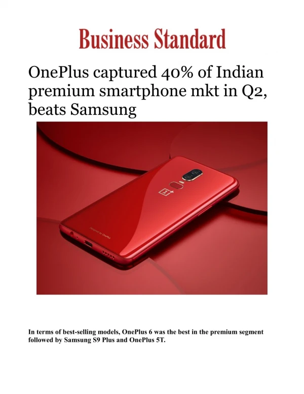 OnePlus captured 40% of Indian premium smartphone mkt in Q2, beats Samsung 