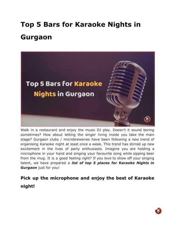 Top 5 Bars for Karaoke Nights in Gurgaon