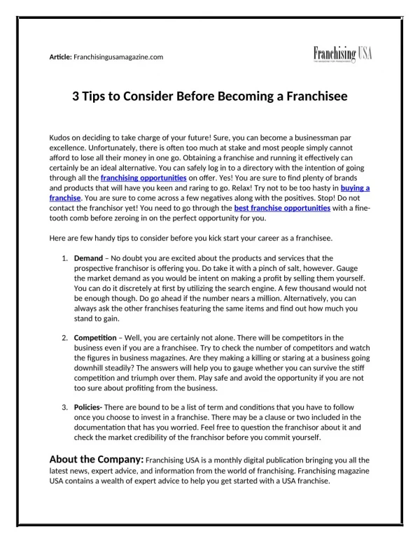 3 Tips to Consider Before Becoming A Franchisee