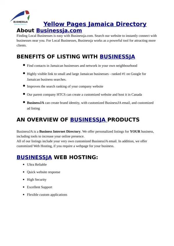 BusinessJA can provide information on Yellow Pages Jamaica Directory
