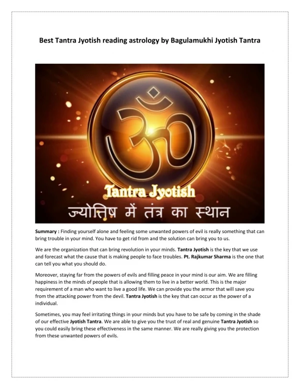 Best Tantra Jyotish reading astrology by Bagulamukhi Jyotish Tantra