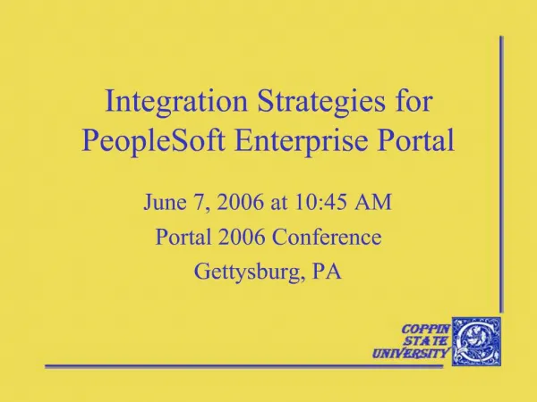 Integration Strategies for PeopleSoft Enterprise Portal