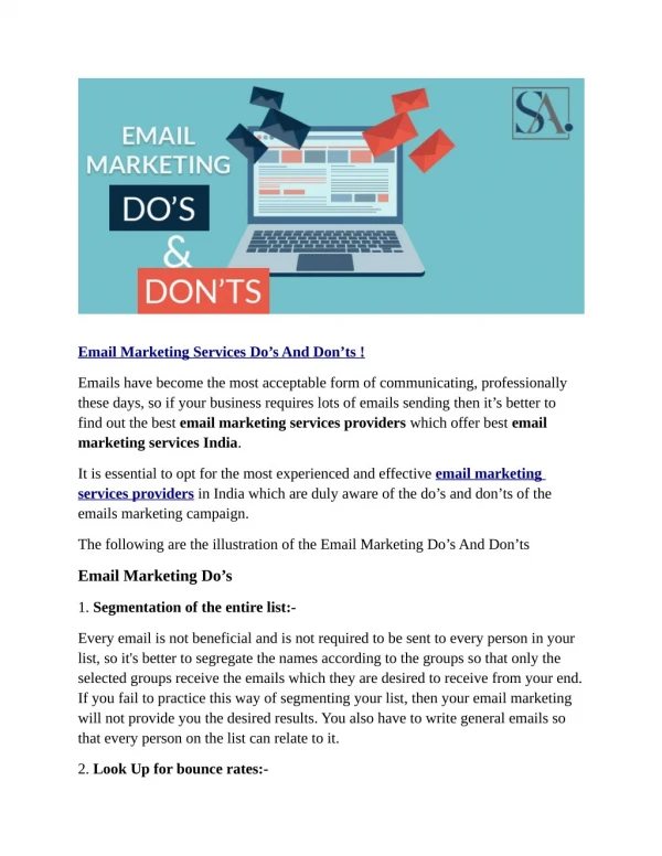 Email Marketing Services Doâ€™s And Donâ€™ts !