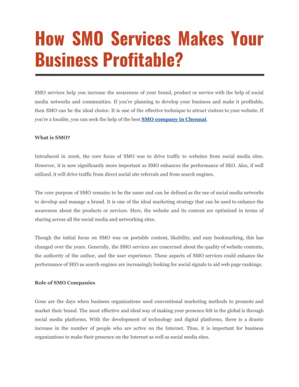 How SMO Services Makes Your Business Profitable?