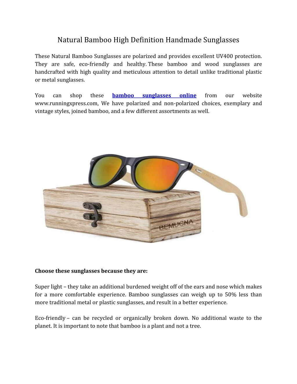 natural bamboo high definition handmade sunglasses
