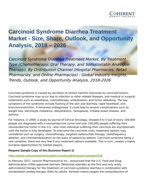 Carcinoid Syndrome Diarrhea Treatment Market Opportunity Analysis, 2026