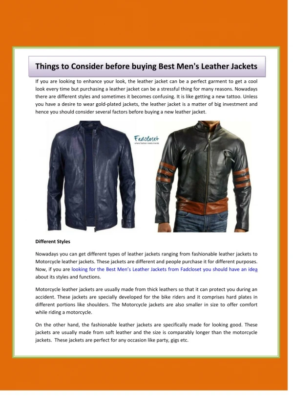 Things to Consider before buying Best Men's Leather Jackets