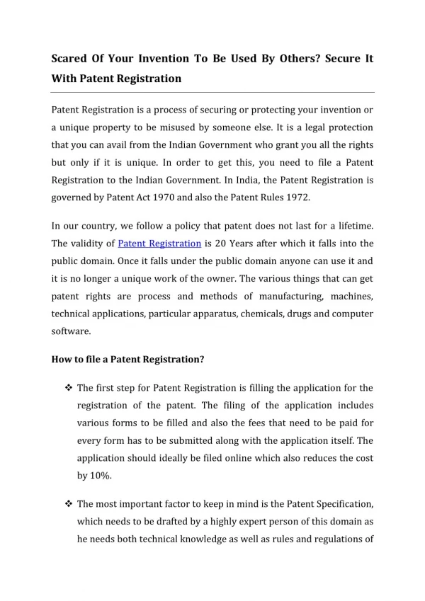 Scared Of Your Invention To Be Used By Others? Secure It With Patent Registration