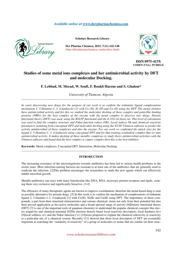 Studies of some metal ions complexes and her antimicrobial activity by DFT and molecular Docking