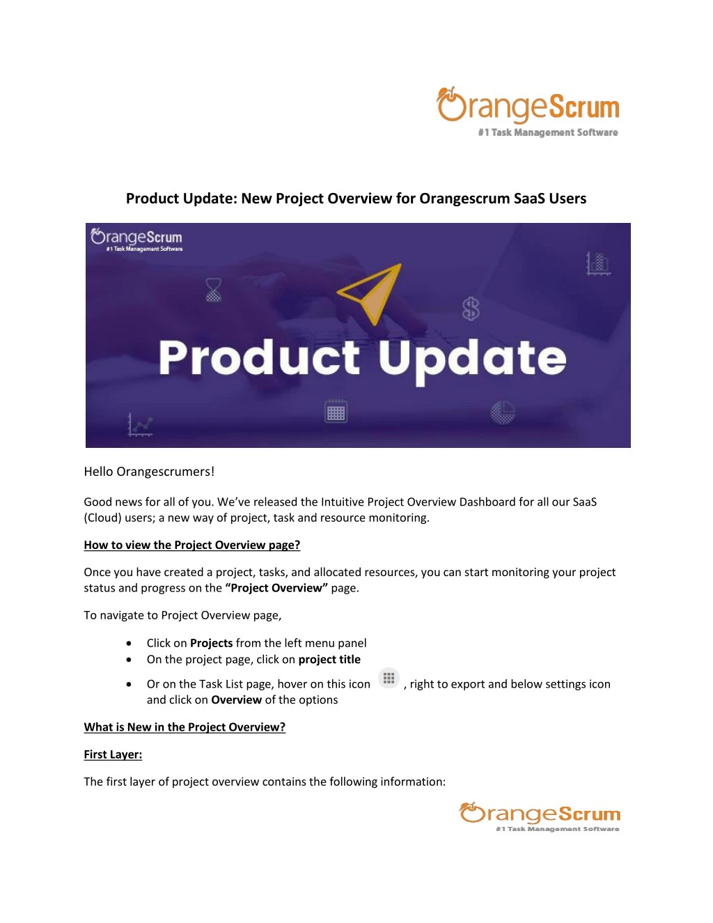 product update new project overview