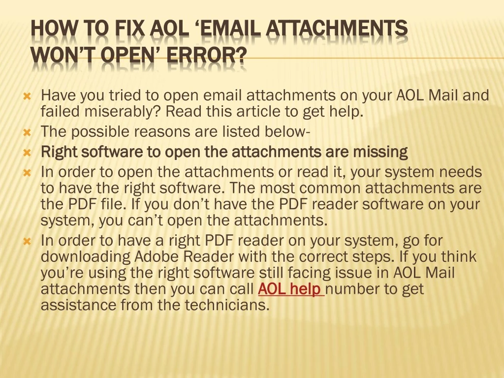 how to fix aol email attachments