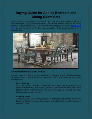Buying Guide for Ashley Bedroom and Dining Room Sets
