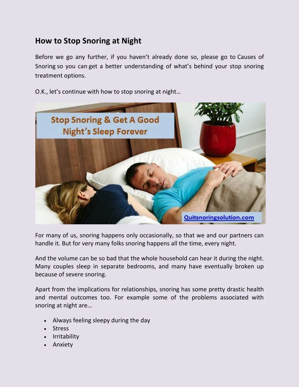 how to stop snoring at night