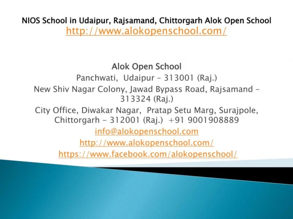 NIOS School in Udaipur, Rajsamand, Chittorgarh Alok Open School