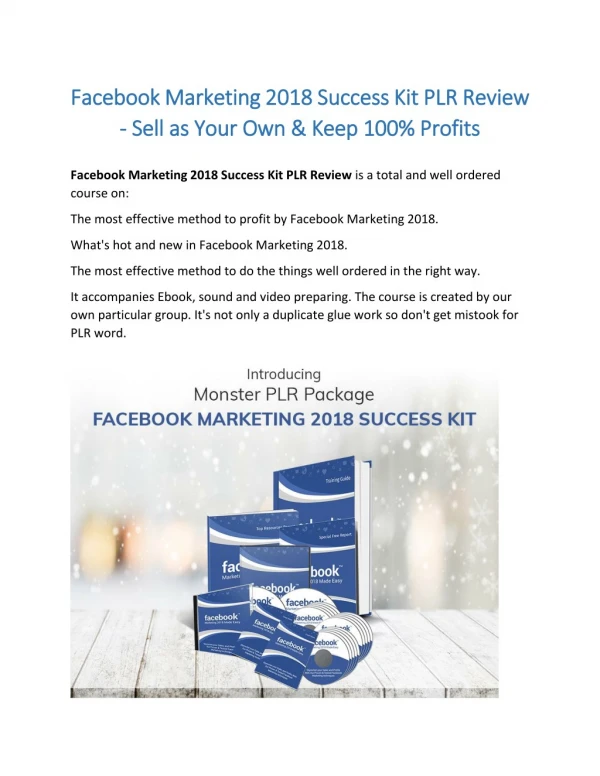 Facebook Marketing 2018 Success Kit PLR Review