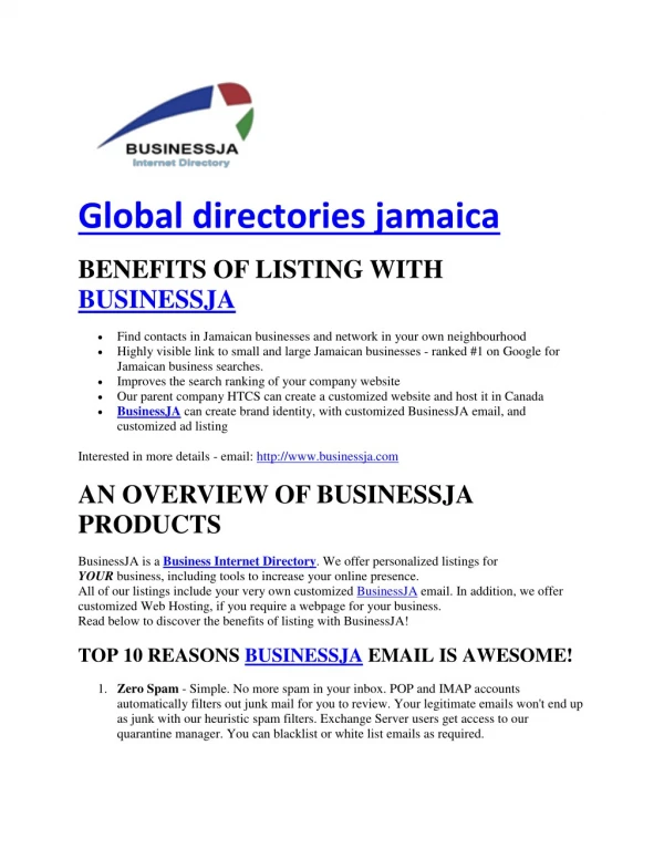 BusinessJA can provide information on global directories in Jamaica