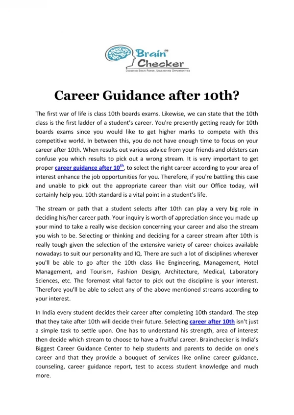 Career Guidance after 10th?