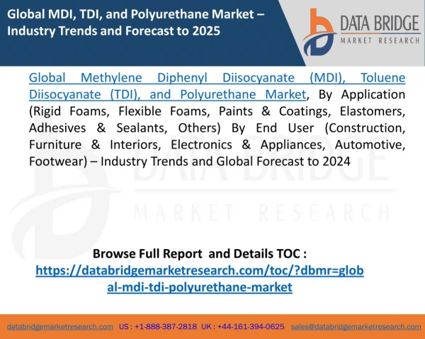 Global MDI, TDI, and Polyurethane Market – Industry Trends and Forecast to 2024