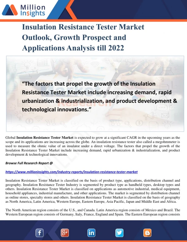 insulation resistance tester market outlook
